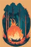 Placeholder: perfect round ball burning in a bonfire inside a forest, 2D flat illustration style, monoline, 3 colors max