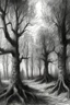 Placeholder: charcoal drawing trees landscape intricae