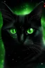 Placeholder: black cat with green eyes surrounded by stars, fantasy art