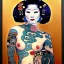 Placeholder: dibujo al oleo de cuerpo entero de una Geisha bella con tatuajes maorís estilo Gustav Klimt