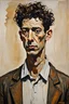 Placeholder: painting of a man in the mixed style of Alberto giacometti Egon schiele Lucian Freud