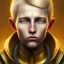 Placeholder: portrait, fantasy setting, man, 20 year old, messy blond hair, round face, naïve, golden eyes, round face