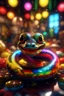 Placeholder: cute snake smiling among a pile of transparent jelly bubbles of weird colors, disco egg made of small mirror, light rayz, feast table ,shot on Hasselblad h6d-400c, zeiss prime lens, bokeh like f/0.8, tilt-shift lens 8k, high detail, smooth render, down-light, unreal engine, prize winning