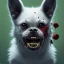 Placeholder: Dog, monster, green, horror, teeth, gore, blood, masterpiece, expert, 8K, hyperrealism, sharp focus, cinematic lighting