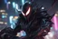 Placeholder: Machine symbiote in 8k solo leveling shadow drawing, shaco model, Halloween theme, neon lights, Chaos sea, intricate details, highly detailed, high details, detailed portrait, masterpiece,ultra detailed, ultra quality