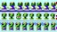 Placeholder: game sprite sheet of 30 images of stylized frog, view from six different angles covering 360°, collection sheet, arcade game, digital art