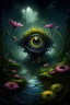 Placeholder: (((there is a "very strange looking flower with an eyeball in the center" in a swamp))), it has "flowing pedals"++ in the middle of a swamp, "many otherworldly plants in the swamp", vivid colors, colorful++, surreal and fantasy art, dark surreal art, surreal dark fantasy, surreal dark art, surreal concept art, surrealistic digital artwork, 8k surrealism, ornate, dream world