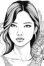Placeholder: Pages with a beautiful Asian woman's face, white background, Sketch style, only use an outline, Mandala style, clean line art, white background, no shadows, and clear and well outlined
