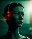 Placeholder: Ultra realistic photographic night portrait, cinematic, <latin woman> <hanging wires> many wires coming out of the head <perfect pupil> <cyborg> <garage> <wide angle Shot> <sci-fi futuristic> <thriller>, fog, soft color, highly detailed, unreal engine 5, ray tracing, RTX, lumen lighting, ultra detail, volumetric lighting, high definition.