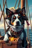 Placeholder: jacka russella pirate dog With black and white color on the ship With treasure