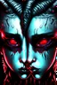 Placeholder: Comic book art style two headed lamb with red eyes, digital portrait, dark fantasy, black iridescent skin, holographic, shiny, PVC texture, wet look, anime, gothic