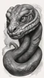 Placeholder: G𝙋𝙧𝙤𝙢𝙥𝙩 highly detailed graphite illustration, A surreal snake figure with exaggerated anatomical features, heavily wrinkled skin, and an intense, contemplative expression., thick eyebrows, merge into swirling abstract shapes. Large, expressive hands, one covering the mouth and the other gripping the forehead tensely. Mysterious, introspective, dreamlike, somewhat dark fantasy. #𝙙𝙧𝙚art #prompt