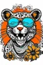 Placeholder: A groovy TAIGER with a wide, toothy grin, rocking sunglasses and a flowered shirt. Style: Pop Art, Mood: Fun and Funky, Lighting: Bright sunlight, T-shirt design graphic, vector, contour, white background.