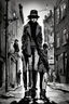 Placeholder: Design a detective book cover for teenagers. A teenage girl in the centre, one boy on her left, and one on her right are on the town street. Black cat at girl's legs. Banksy style, pop art style, dark mood, mysterious atmosphere