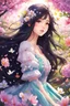 Placeholder: An anime girl with long dark hair and a dress of petals, surrounded by the beauty of spring, was a vision so rare. highly detailed, digital art, beautiful detailed digital art, colorful, high quality, 4k