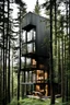 Placeholder: 3-story container modern-style house in the woods. Photograph.