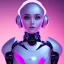 Placeholder: Cute hijab woman in a robotic suit,purple and pink backlight, profile