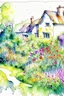 Placeholder: abstract watercolour english cottage garden in the style of jean haines, centred