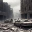 Placeholder: After the fall of the world, two humans stand on the side of their battered car, gazing out at a once-thriving city now reduced to rubble and dust. The remnants of civilization lay scattered before them, a haunting reminder of what once was. The silence is deafening, broken only by the distant howl of the wind as it whips through the desolate streets.