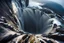 Placeholder: at the base of the rocky mountain peninsula, a great whirlpool waterfalls into deeper unknown depths