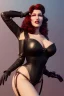 Placeholder: Rita Hayworth as evil queen in black leather, busty, cleavage, dominatrix, curvy, angry, stern look. character design by cory loftis, fenghua zhong, ryohei hase, ismail inceoglu and ruan jia. unreal engine 5, artistic lighting, highly detailed, photorealistic, fantasy