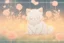 Placeholder: Sign: "You are a blessing"! composition, Against a light cracked holographic marble background, a cute chibi plushy fluffy knitted and embroidered cat on a flowerfield, love and heart, mist and fog in sunshine, drawn in orange glowing neon lines. The cracks in the background are golden. Ethereal, cinematic postprocessing.