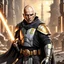 Placeholder: star wars bald male corellian jedi pilot wearing black and gunmetal grey old republic armored robes with gold trim, alone, battle-ready Jedi Master defending a ruined ancient city surrounded by golden light, centered head and shoulders portrait, hyperdetailed, dynamic lighting, hyperdetailed background, 8k resolution, volumetric lighting, light skin, fully symmetric details