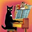 Placeholder: cat playing piano in style of frida kahlo painting