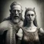 Placeholder: old viking with his zombie wife, scary, steam punk, realistic, made in octane, cinematic, ultra-realistic, extremely detailed octane rendering, 8K, VRAY Super Real ar 2:3, dof photorealistic futuristic 50mm lens hard lighting dark gray tintype photograph, realistic lighting, sepia color