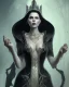 Placeholder: old evil queen in black leather gown, femme fatale, volouptous, busty, cleavage, angry, emperious, 8k resolution concept art portrait by Greg Rutkowski,