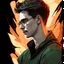 Placeholder: A dark-haired man, brown eyes, green hoody, black glasses, black moustache, Oil portrait, lichtenstain style