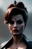 Placeholder: young sophia loren as evil queen in black leather, angry, stern look, volumetric lighting, particales,highly detailed,cinematic, deep colours,8