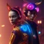 Placeholder: MCU Portrait, Front image. cyberpunk Asian woman, pink short hair. rabbit mask, latex suit. Red, black, gold, color. Punk style. Gradient background, highly detailed, concept art, smooth, unreal engine 5, god rays, ray tracing, RTX, lumen lighting, ultra detail, volumetric lighting, 3d, finely drawn, high definition, high resolution.