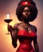 Placeholder: Negra Francisca, beautiful, curvy body, mature African slave, simple red fabric dress, beautiful long black hair, red headband, head and shoulders portrait, holding glass of wine, 8k resolution concept art portrait by Greg Rutkowski, Unreal Engine 5 volumetric lighting