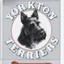 Placeholder: circle containing a black and white image of a terrier