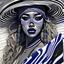 Placeholder: Create an optical illusion of black and white wavy lines forming the face of a young apache native woman with blue lipstick on her lips, touches of white and blue paint on her face, striped mask, highly detailed drawing, point of departure, anime, wildlife photography, drawing, art Conceptual, lively, fashion, cinema, 3D rendering