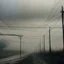 Placeholder: An empty road on a misty day. Telegraph poles and wires. Muted tones. Tilted horizon. With blotches and lens noise. Hyper realistic Photo 4k