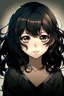 Placeholder: Menina anime de cabelos cacheados e pretos, olhos pretos