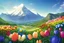 Placeholder: a garden, tulip flowers, mountain