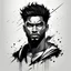 Placeholder: simple blacn and white illustation, male, RESILIENT, PROTECTIVE, DETERMINED, framed