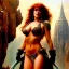 Placeholder: Drawing of beautiful face,'beautiful,Busty fit Red Sonja',intense stare, ancient skintight armor, balanciaga fashion clothe painting by gaston bussiere, greg rutkowski, yoji shinkawa, yoshitaka amano, tsutomu nihei, donato giancola, tim hildebrandt, Oil on canvas, cinematic composition, extreme detail,fit full head inside picture,16k