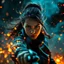 Placeholder: intense contrast, depth and premium action- poster drama, add realistic motion blur in the energy trails while keeping the girl sharp and dominant, atmosphere dark, explosive and high-impact with glowing smoke, sparks, floating particles and fantasy action intensity, ultra-rich color grading with deep blacks, electric blues, warm amber-orange highlights and glossy contrast, captured with a cinematic action lens, HDR lighting, global illumination, photorealistic rendering, masterpiece quality, ul