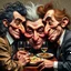 Placeholder: The oddest coagulation and mixture of friends, glossy finish, dine, details very accentuated, stunning style, oniric, Max Ernst, hyperphotography, kiuy, blatant, gross, caricature, very funny, distorted, fabulous, Hasselblad h6d400c