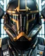 Placeholder: star wars bald male corellian pilot wearing dark gunmetal grey and black First Order special forces TIE pilot armored flightsuit and helmet with gold trim inside the jedi temple, centered head and shoulders portrait, hyperdetailed, dynamic lighting, hyperdetailed background, 8k resolution, volumetric lighting, light skin, fully symmetric details