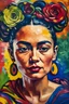 Placeholder: Create a painting that represents strength and endurance in the face of challenges and difficulties, encouraging resistance and self-confidence, inspired by Frida Kahlo