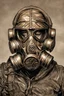 Placeholder: warrior portrait, Bronze metal gas-mask, comic style