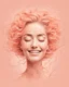 Placeholder: a woman smiling face, close eyes, pastel peach colors, neuron molecule hair thread imitation, logo illustration