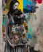 Placeholder: happy beautiful girl holding big proffesional camera in studio. street art, oil on canvas, spray paint, collage, letters, newspapeers, Dave McKean, Vladimir Fedotko, Saturno Butto, Vaughn Bodé, Frank Wu, James C. Christensen, collage, dirty, paint dripping, radiant