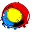 Placeholder: a circle from waterdrops, red blue and yellow