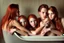 Placeholder: digital art of beautiful young auburn hair teenage girls with dad in the bedroom in a bathtub with grandpa hugging bare lips